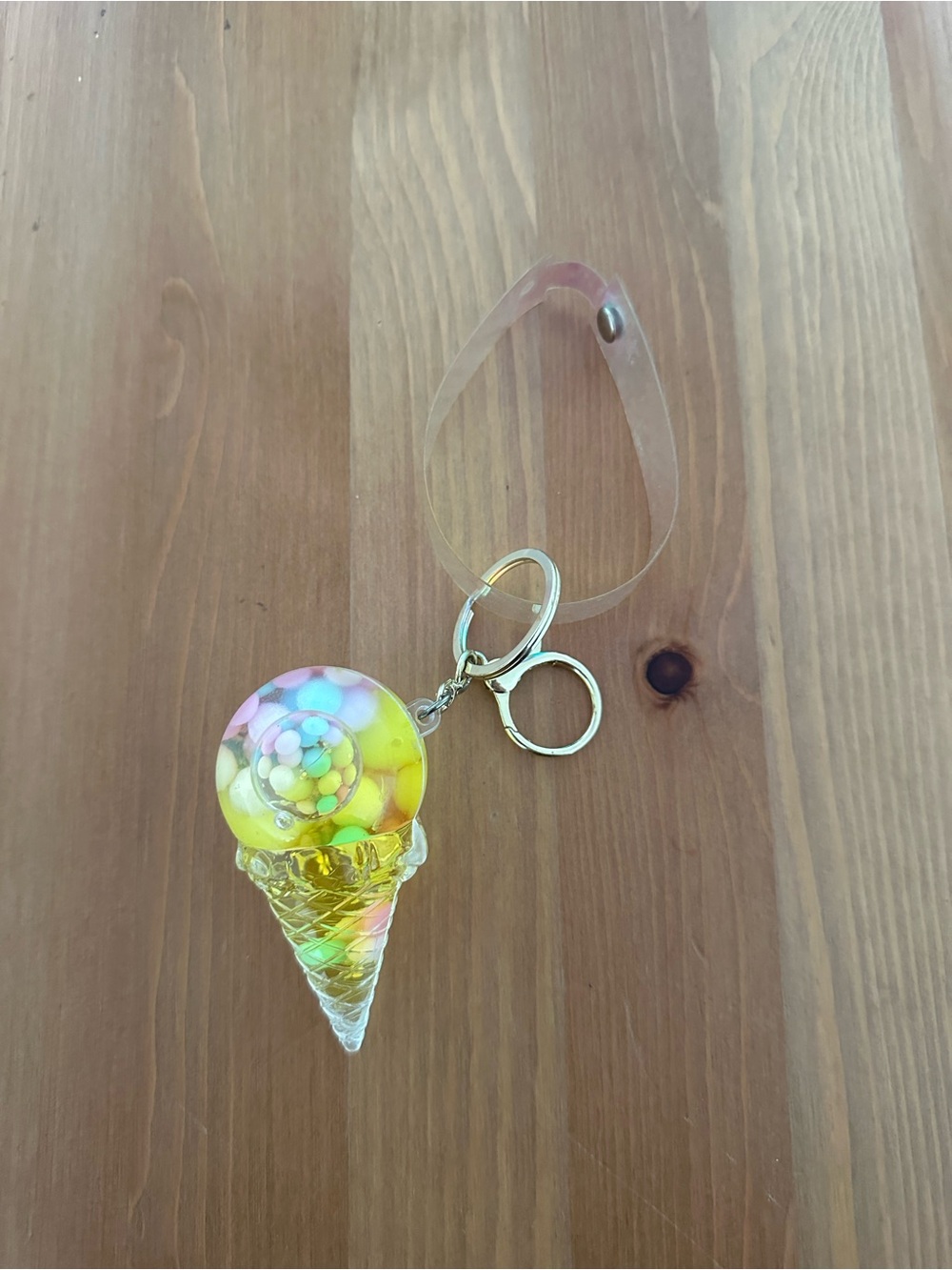 Resin Ice Cream Cone Keychain Keyring, Yellow & Multicolor Food & Drink